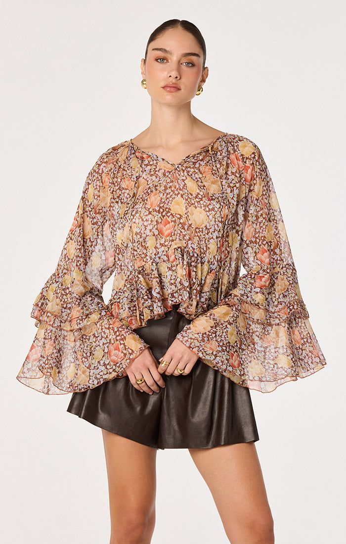 ASTR THE LABEL Margaery Sheer Ruffle Peplum Top