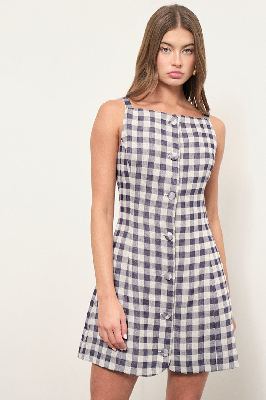 MAUDE CLUB Amanda Gingham A-Line Dress • Navy Gingham