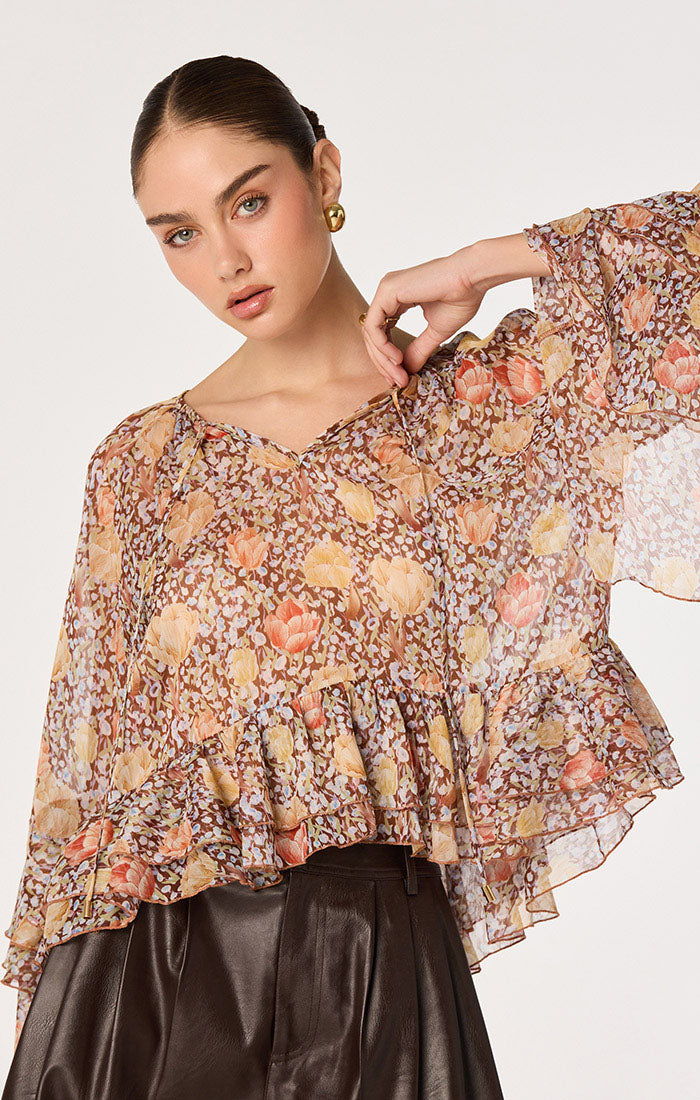 ASTR THE LABEL Margaery Sheer Ruffle Peplum Top