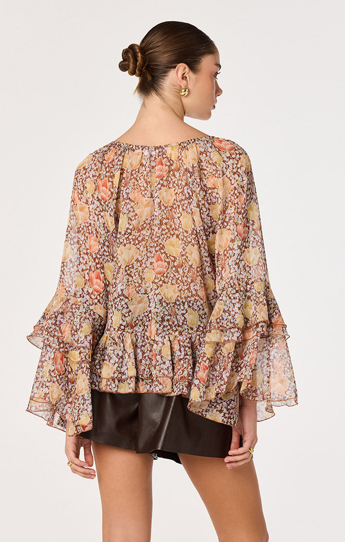 ASTR THE LABEL Margaery Sheer Ruffle Peplum Top
