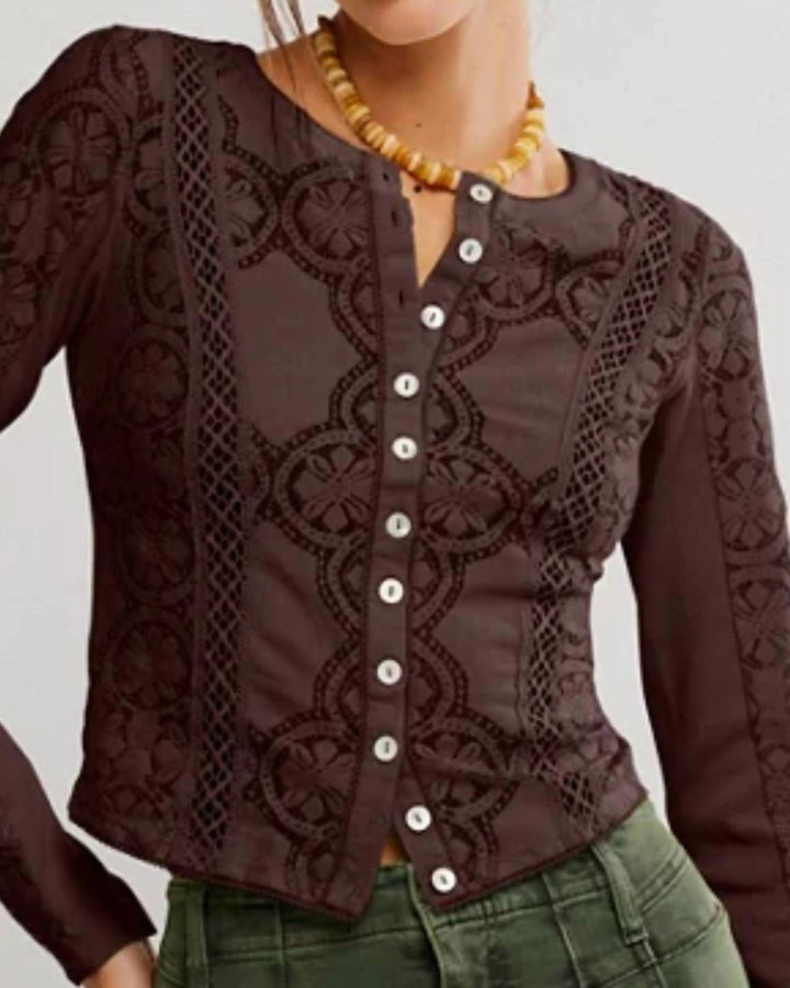 FREE PEOPLE Jae Sheer Lace Knit Long Sleeve Top-The Shop Laguna Beach