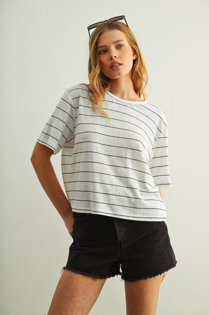 KEEN THE LABEL Keenan Striped Linen Tee-The Shop Laguna Beach