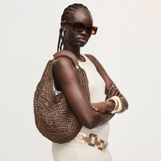 Camden Crochet Straw Hobo Bag - Chocolate-The Shop Laguna Beach