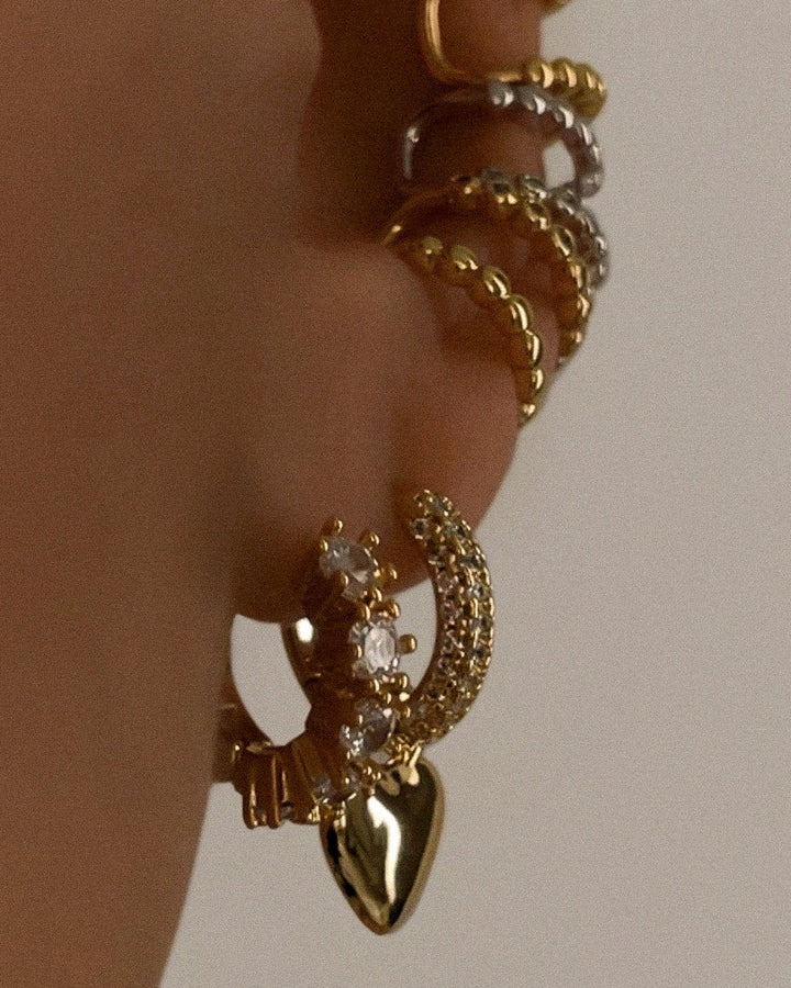 LUV AJ Puffy Heart Pave Huggies - Gold-The Shop Laguna Beach