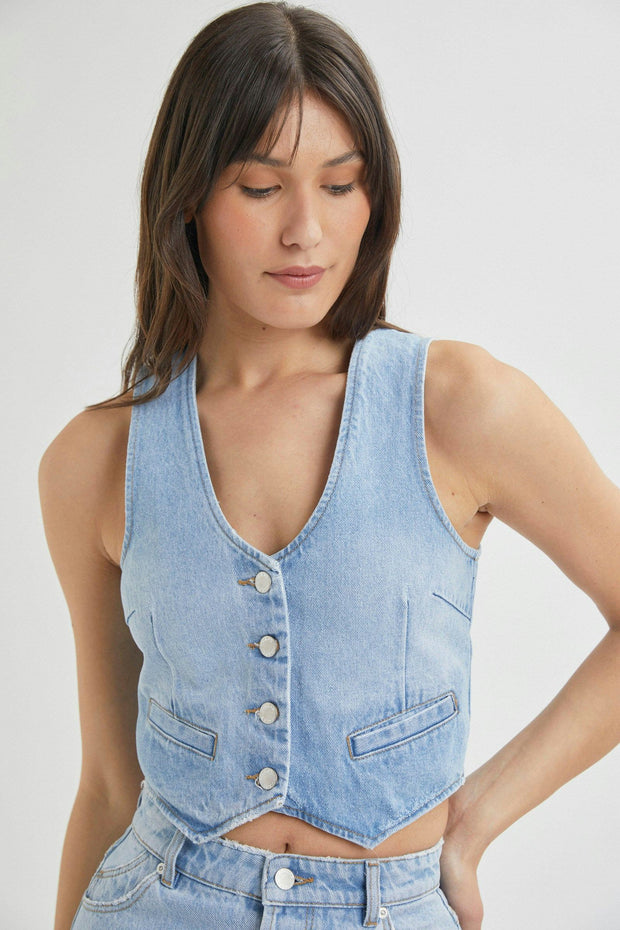 ROLLAS Dallas Denim Vest - Old Stone-The Shop Laguna Beach