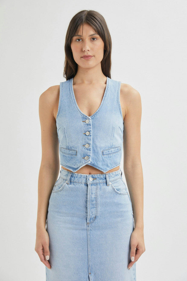 ROLLAS Dallas Denim Vest - Old Stone-The Shop Laguna Beach