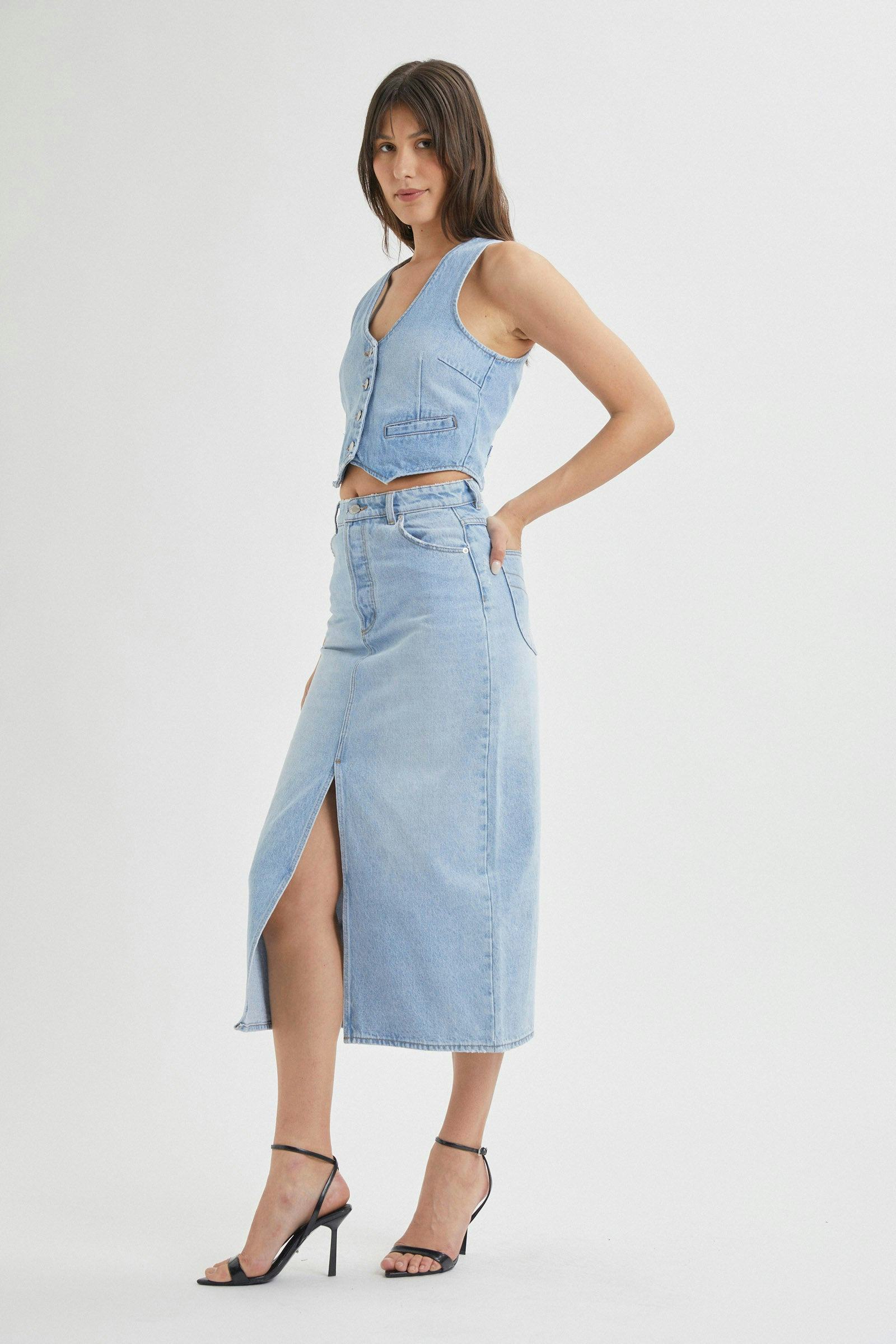 ROLAROLA★大人気★DENIM MIDI SKIRT ROLLAS Chicago Denim Skirt - Old Stone | The Shop Laguna Beach