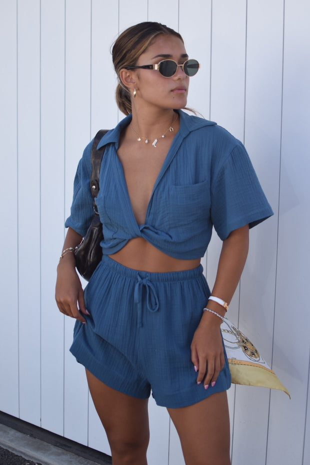 STILLWATER Knot-Front Gauze Top-The Shop Laguna Beach