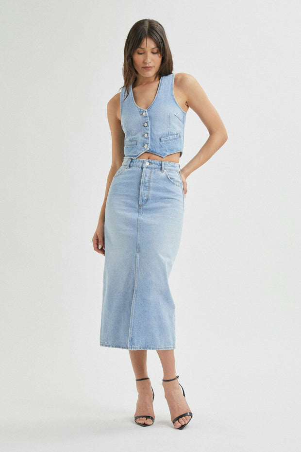 ROLLAS Chicago Denim Midi Skirt - Old Stone-The Shop Laguna Beach