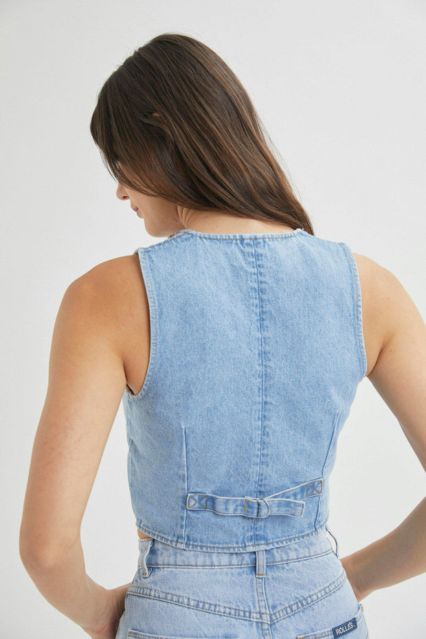 ROLLAS Dallas Denim Vest - Old Stone-The Shop Laguna Beach