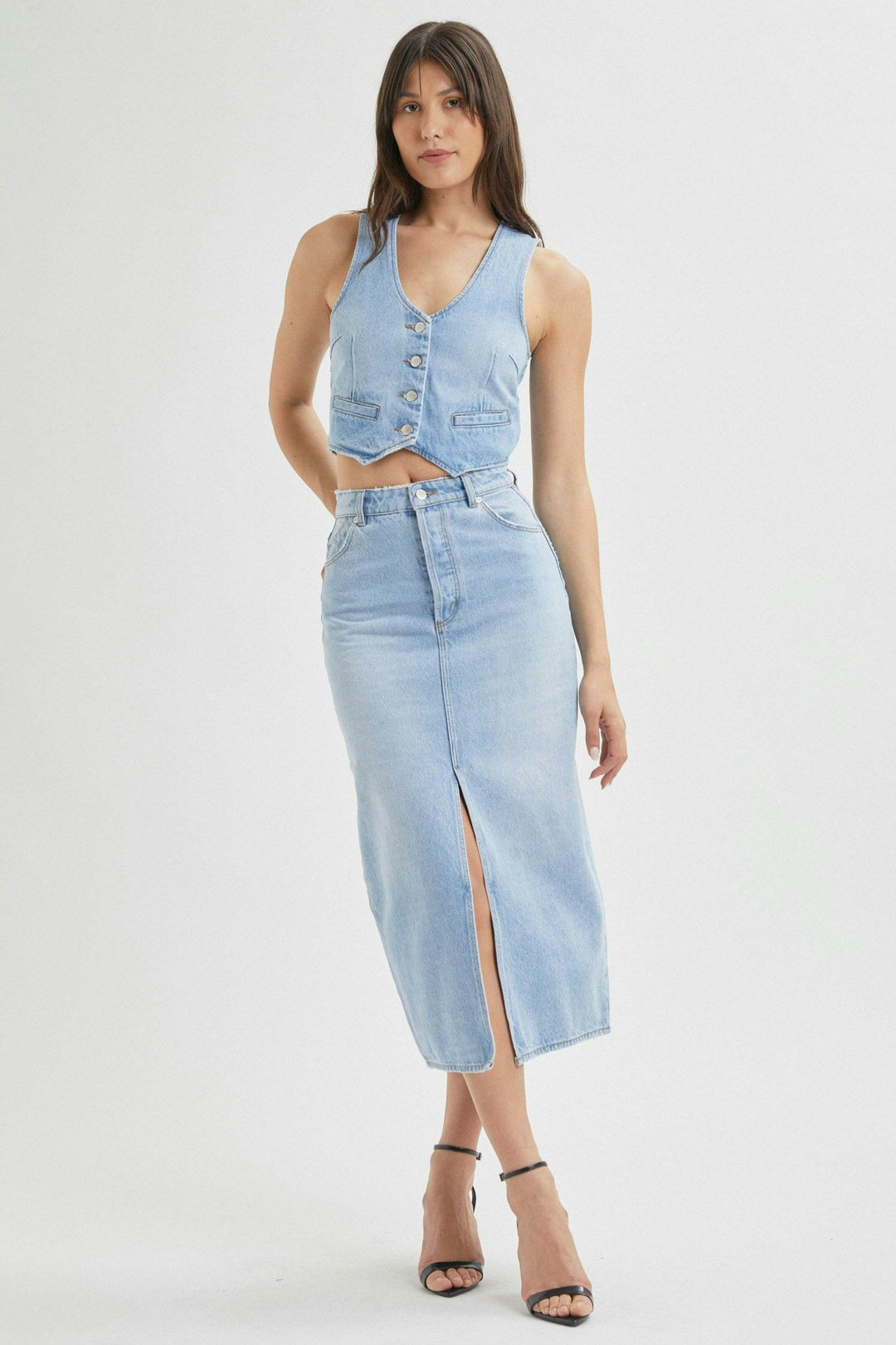 ROLLAS Chicago Denim Midi Skirt - Old Stone-The Shop Laguna Beach