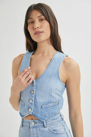 ROLLAS Dallas Denim Vest - Old Stone-The Shop Laguna Beach