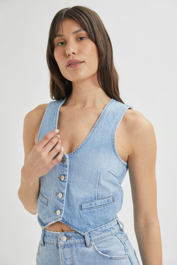 ROLLAS Dallas Denim Vest - Old Stone-The Shop Laguna Beach