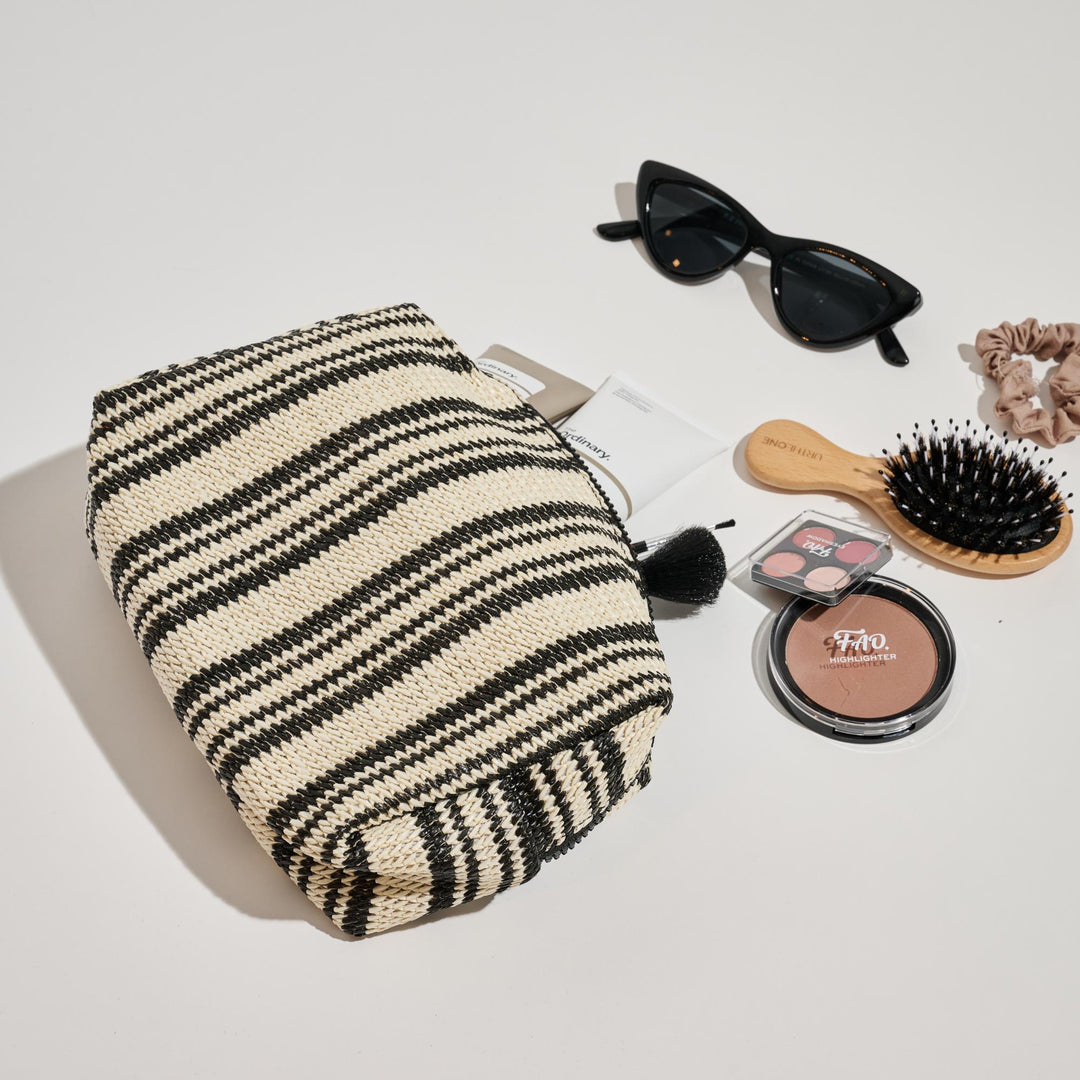 Voyage Stripe Straw Cosmetic Bag-The Shop Laguna Beach