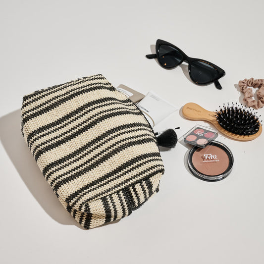 Voyage Stripe Straw Cosmetic Bag-The Shop Laguna Beach
