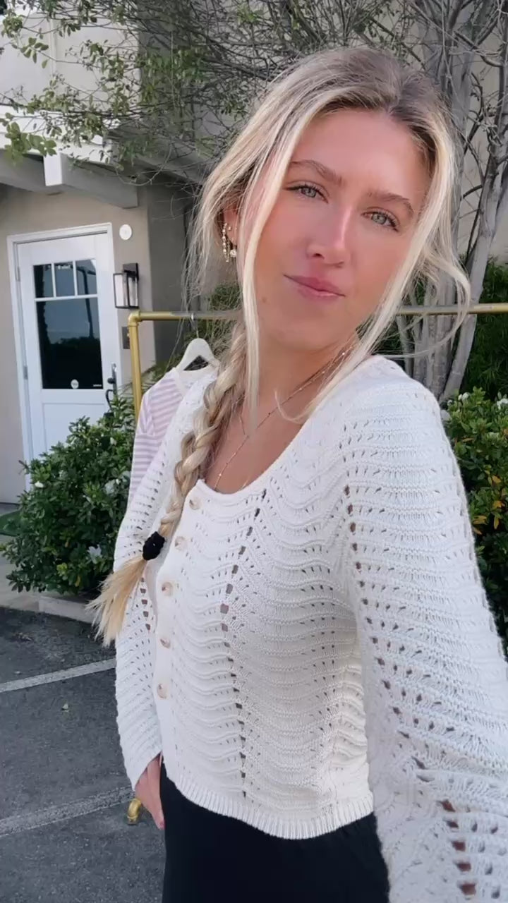 KEEN THE LABEL Malan Pointelle Open-Knit Cardigan