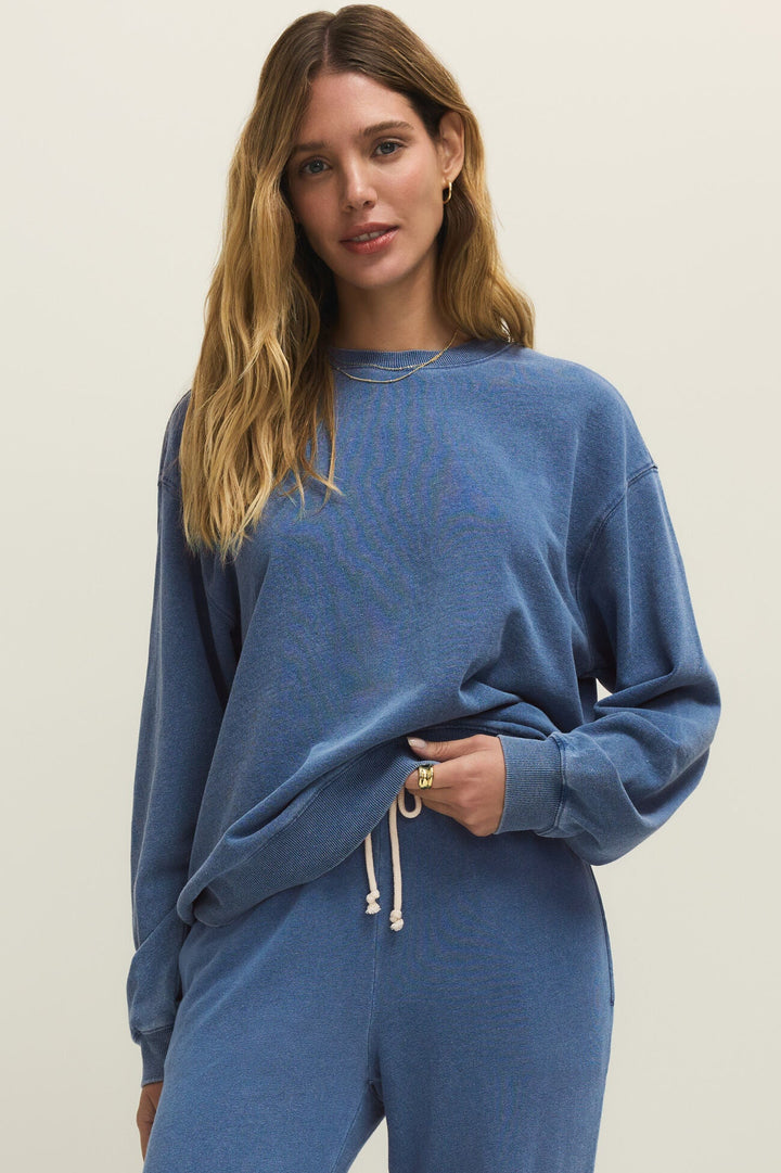 Z SUPPLY Boyfriend Knit Denim Crew Pullover-The Shop Laguna Beach