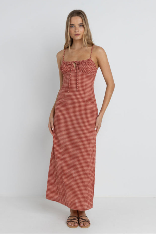 RHYTHM Lola Check Gathered Maxi Dress-The Shop Laguna Beach
