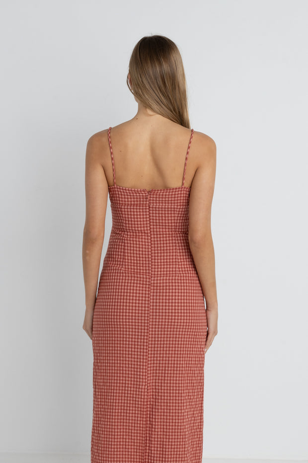 RHYTHM Lola Check Gathered Maxi Dress-The Shop Laguna Beach