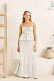 RHYTHM Driftwood Stripe Ruffle Maxi Skirt-The Shop Laguna Beach