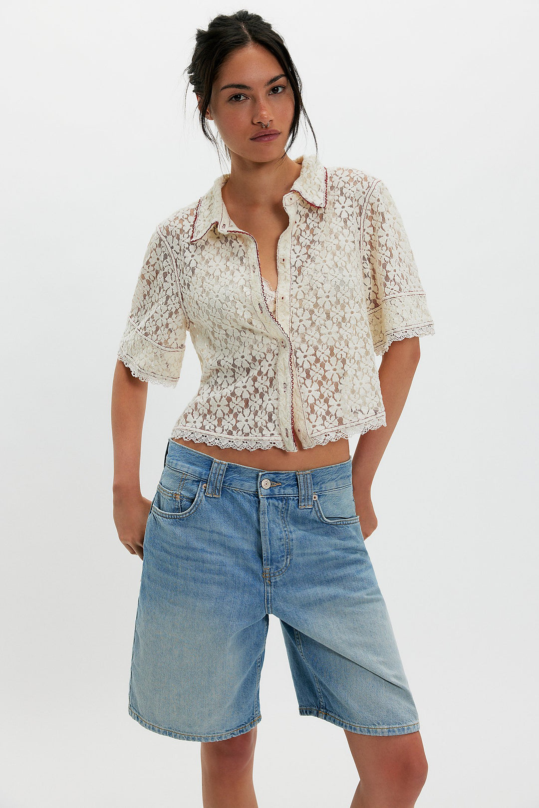 FREE PEOPLE Mannie Lace Buttoned Top-The Shop Laguna Beach