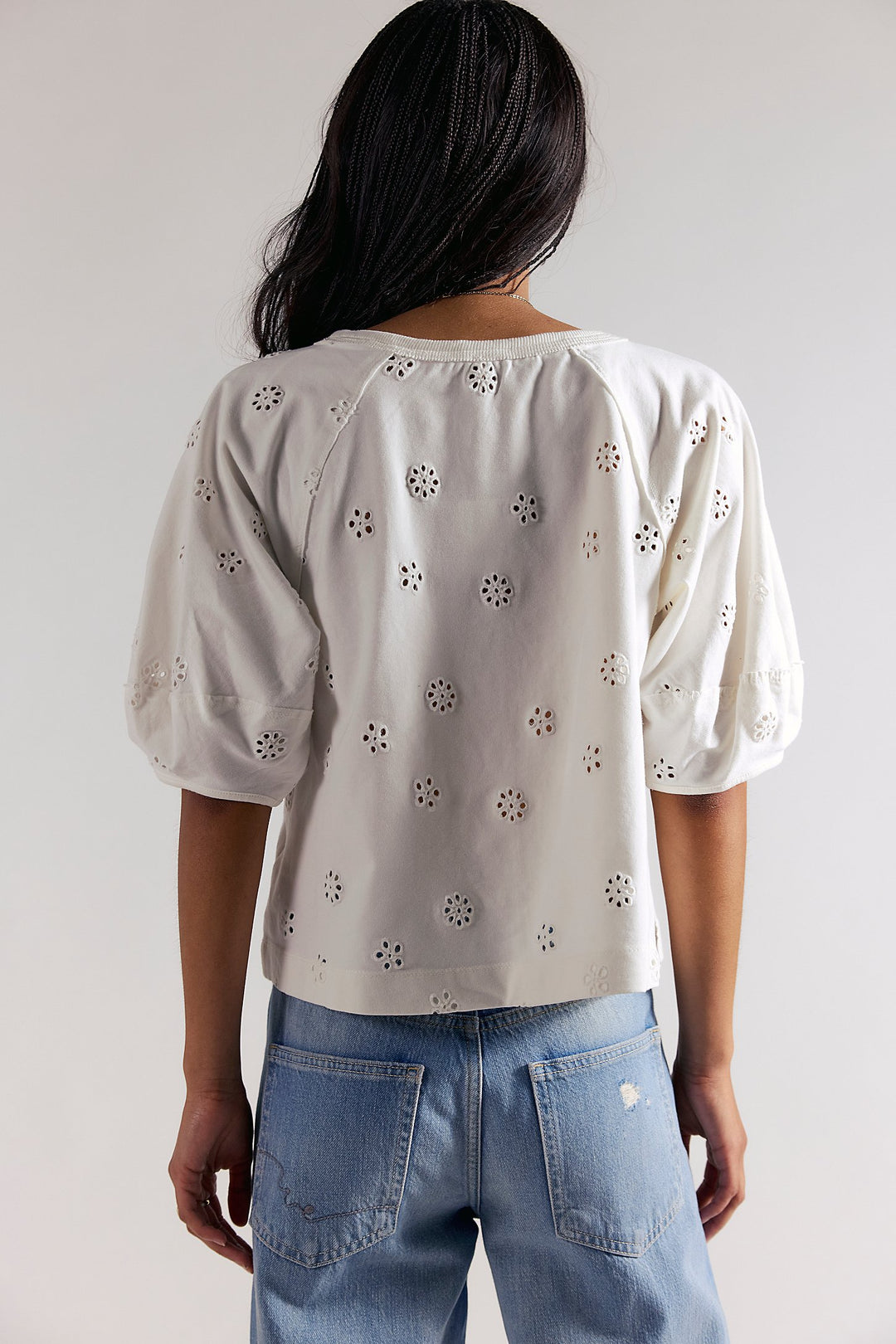 FREE PEOPLE Jessie Eyelet Puff-Sleeve Tee-The Shop Laguna Beach