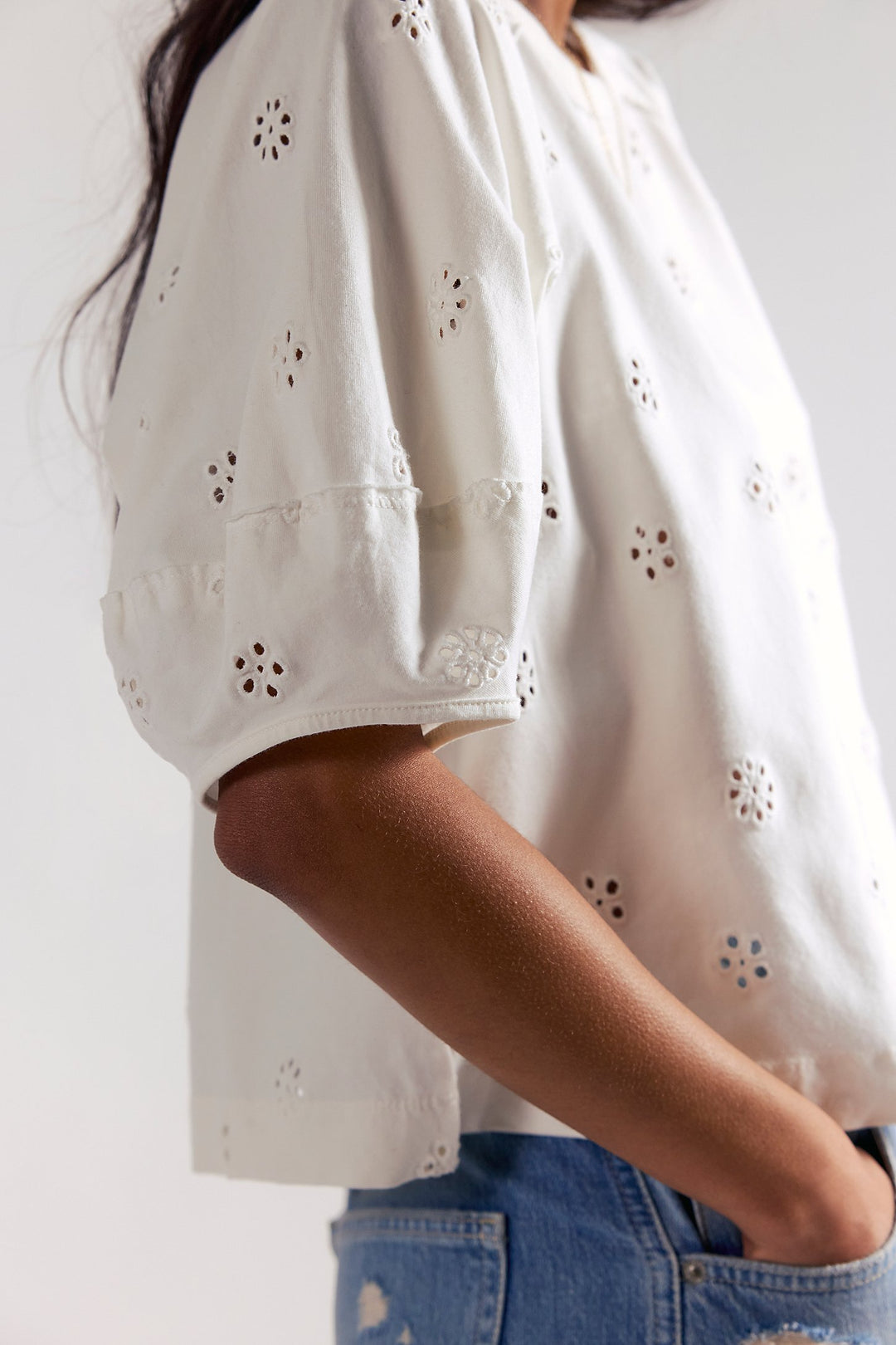 FREE PEOPLE Jessie Eyelet Puff-Sleeve Tee-The Shop Laguna Beach