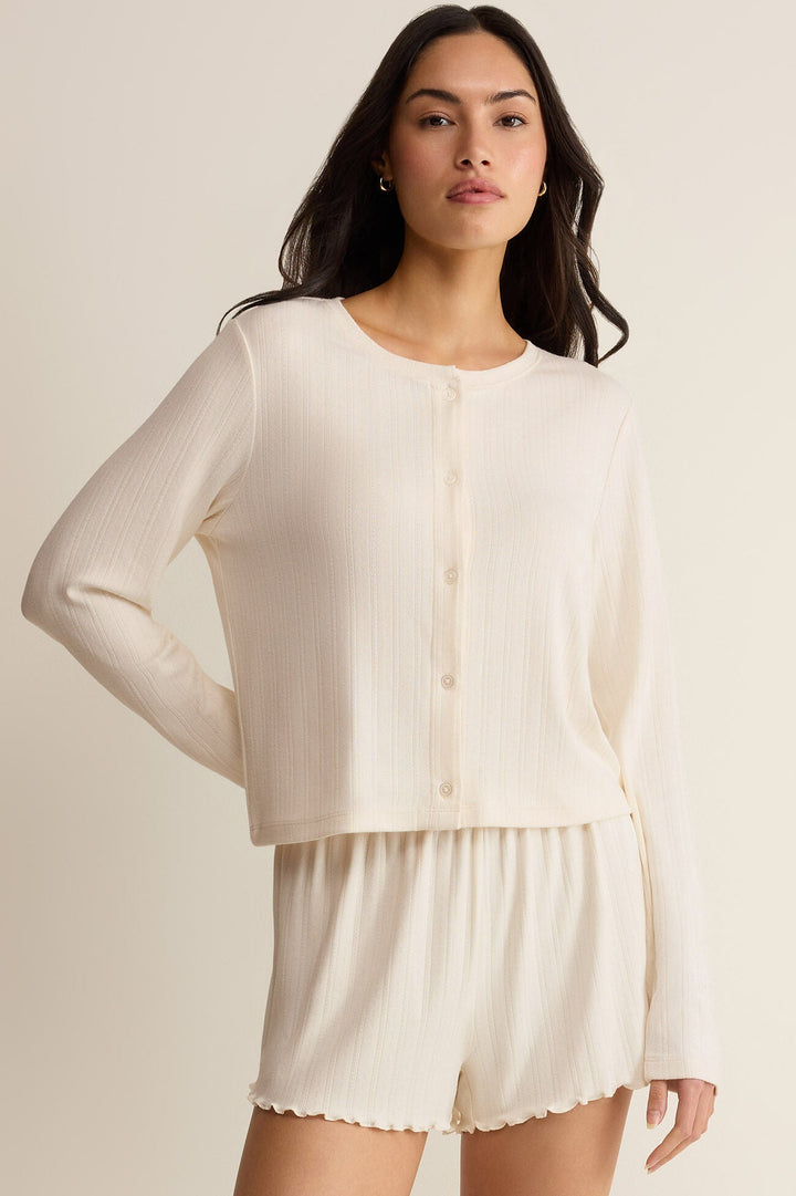 Z SUPPLY Lovely Pointelle Long Sleeve Buttoned Tee-The Shop Laguna Beach