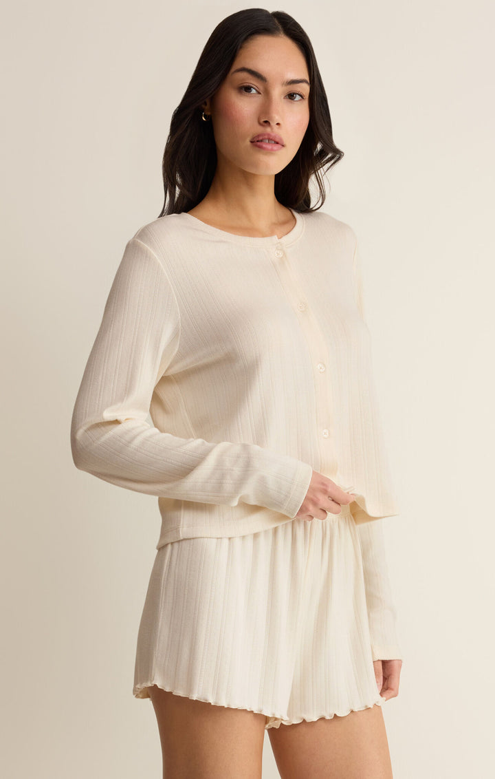 Z SUPPLY Lovely Pointelle Long Sleeve Buttoned Tee-The Shop Laguna Beach