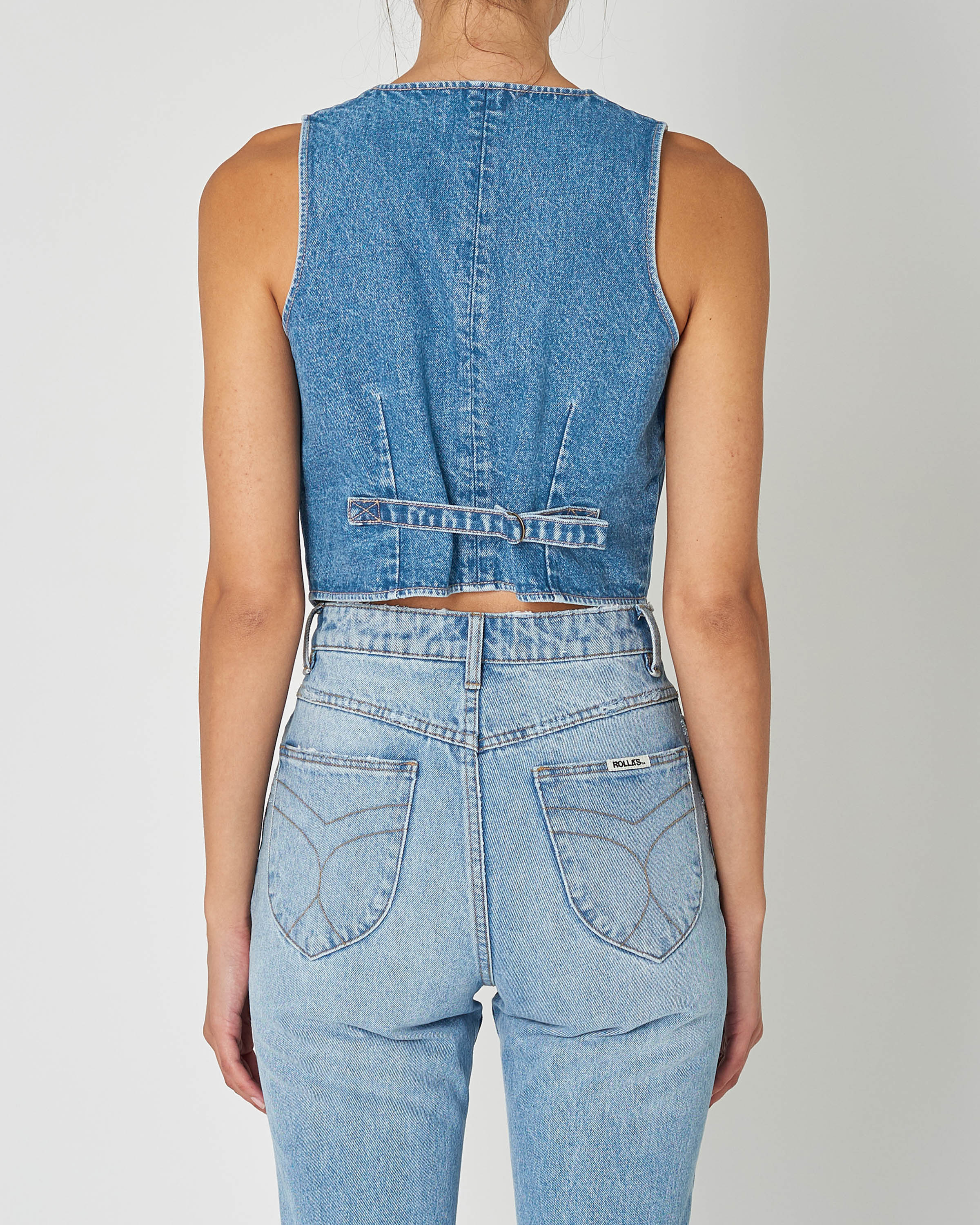 ROLLAS Dallas Denim Vest • Mid Vintage Blue | The Shop Laguna Beach