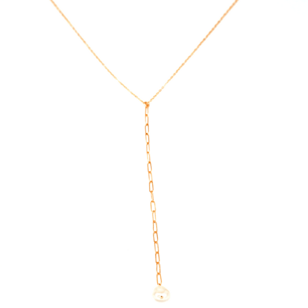 MAY MARTIN <br> Link Chain Pearl Lariat Necklace-The Shop Laguna Beach