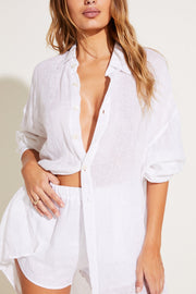 VITAMIN A <br> Playa Oversized Linen Shirt Dress <br><small><i> (More Colors Available) </small></i>-The Shop Laguna Beach