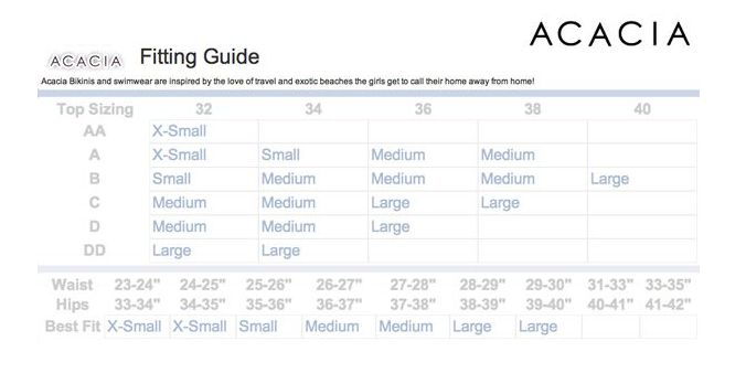 Acacia Swimwear size guide – SOLEIL BLUE®