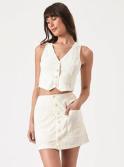ROLLAS <br> Francoise Linen Buttoned Mini Skirt-The Shop Laguna Beach