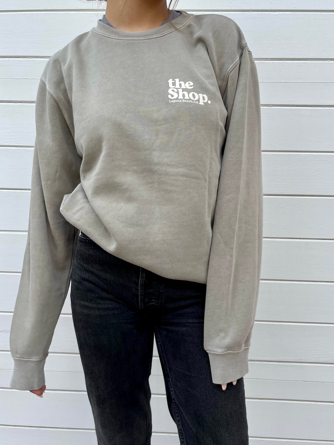 LOVE THE SEA <br> Pigment Wash Bomber Crew Pullover <br><small><i> (More Colors Available) </small></i>-The Shop Laguna Beach