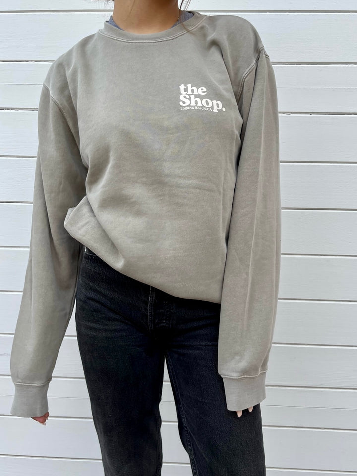 LOVE THE SEA <br> Pigment Wash Bomber Crew Pullover <br><small><i> (More Colors Available) </small></i>-The Shop Laguna Beach