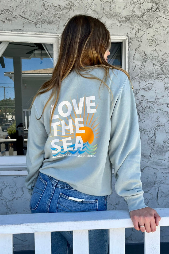 LOVE THE SEA <br> Pigment Wash Bomber Crew Pullover <br><small><i> (More Colors Available) </small></i>-The Shop Laguna Beach
