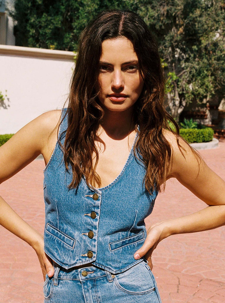 ROLLAS Dallas Denim Vest • Mid Vintage Blue | The Shop Laguna