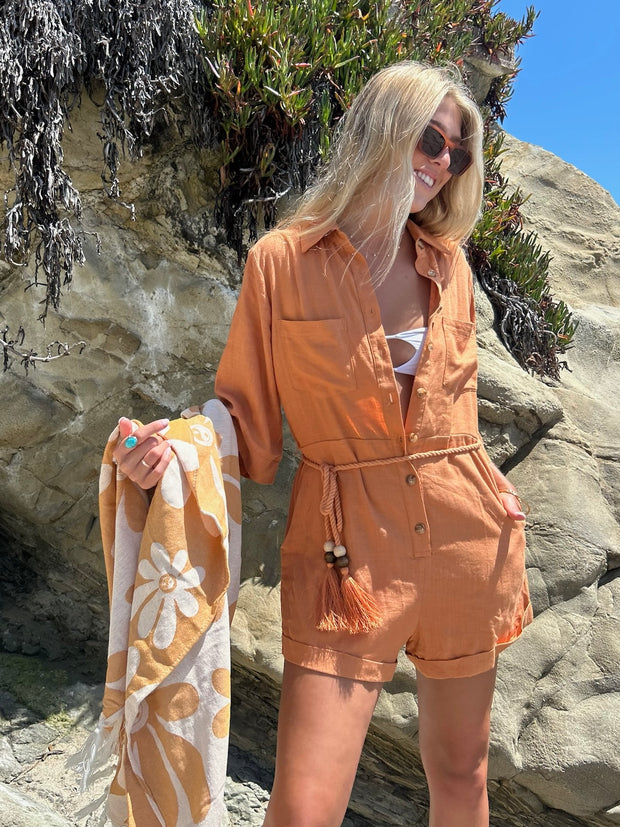 MEET ME AT THE BEACH <br> BY KEEN THE LABEL <br> Mykonos Buttoned Romper-The Shop Laguna Beach