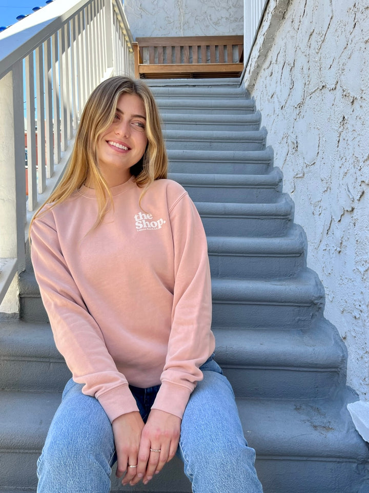 LOVE THE SEA <br> Pigment Wash Bomber Crew Pullover <br><small><i> (More Colors Available) </small></i>-The Shop Laguna Beach