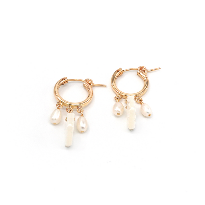 MAY MARTIN <br> Shelley Pearl/Shell Hoops-The Shop Laguna Beach